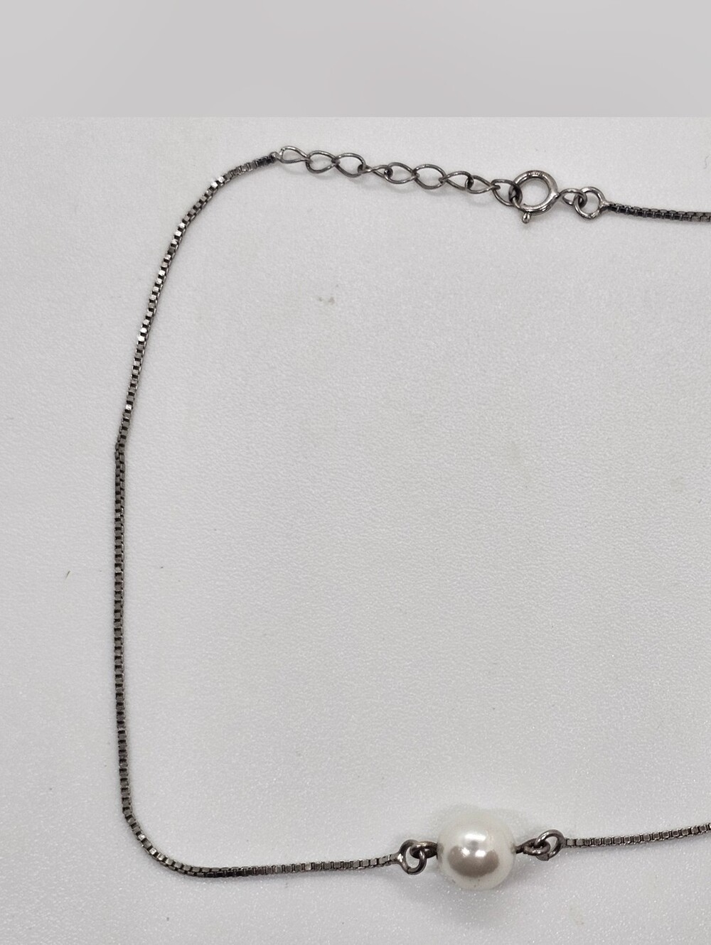 Sterling Silver Pearl Station Anklet - Classic White Pearl